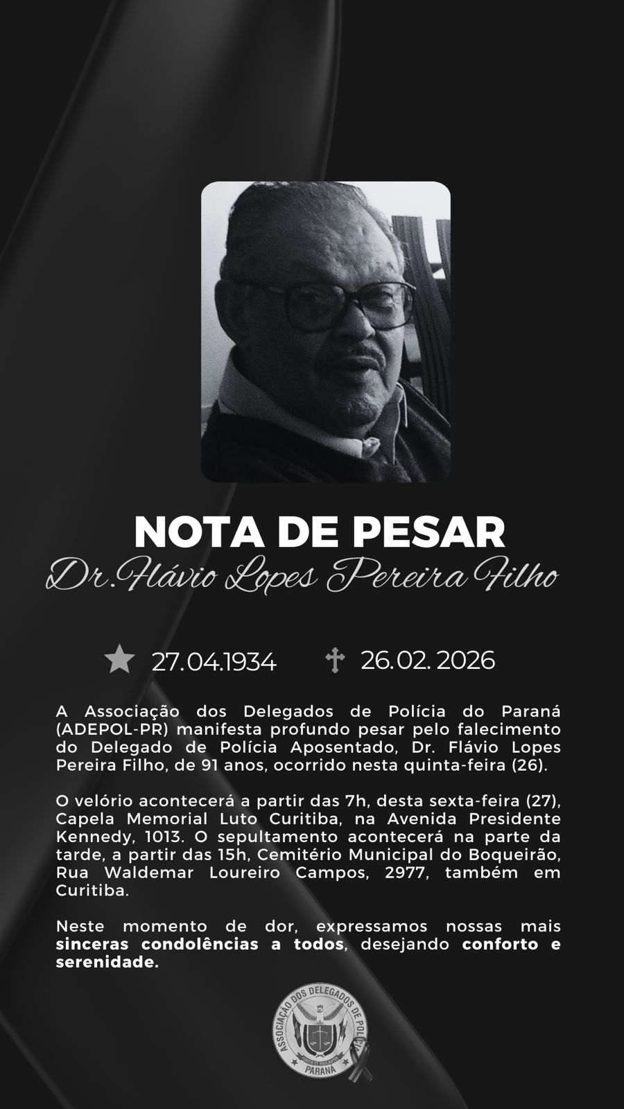 Falecimento- Dr. Flávio Lopes Pereira Filho