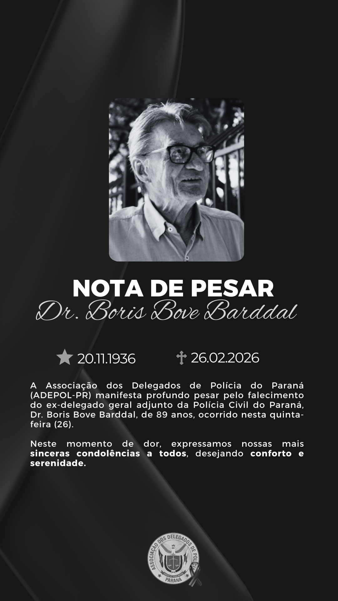 Falecimento- Dr. Boris Bove Barddal